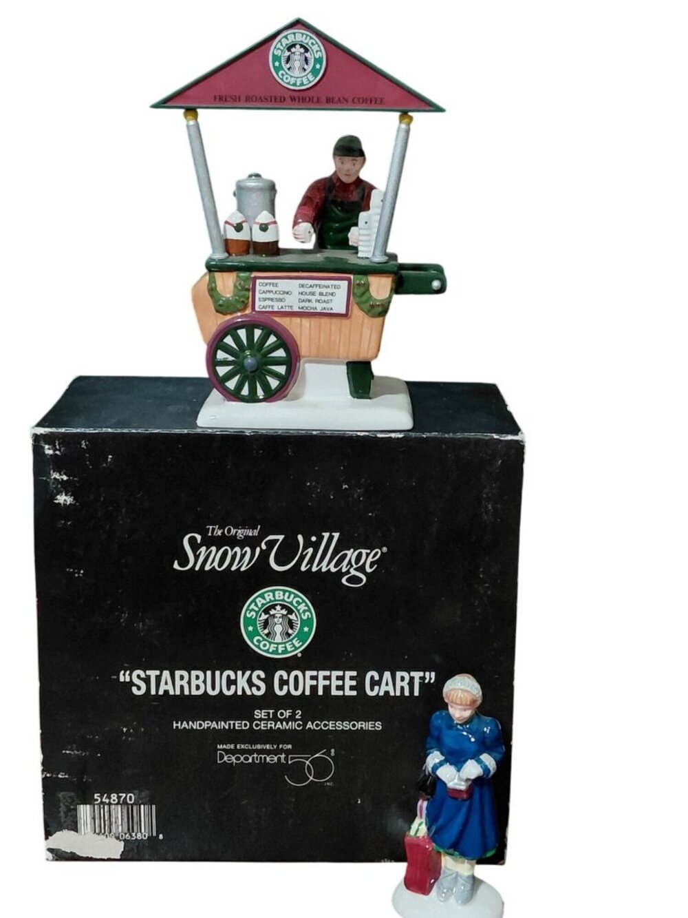 Dept. 56 Starbucks Coffee Cart Set Of 2  Vintage The Orignal Snow Village